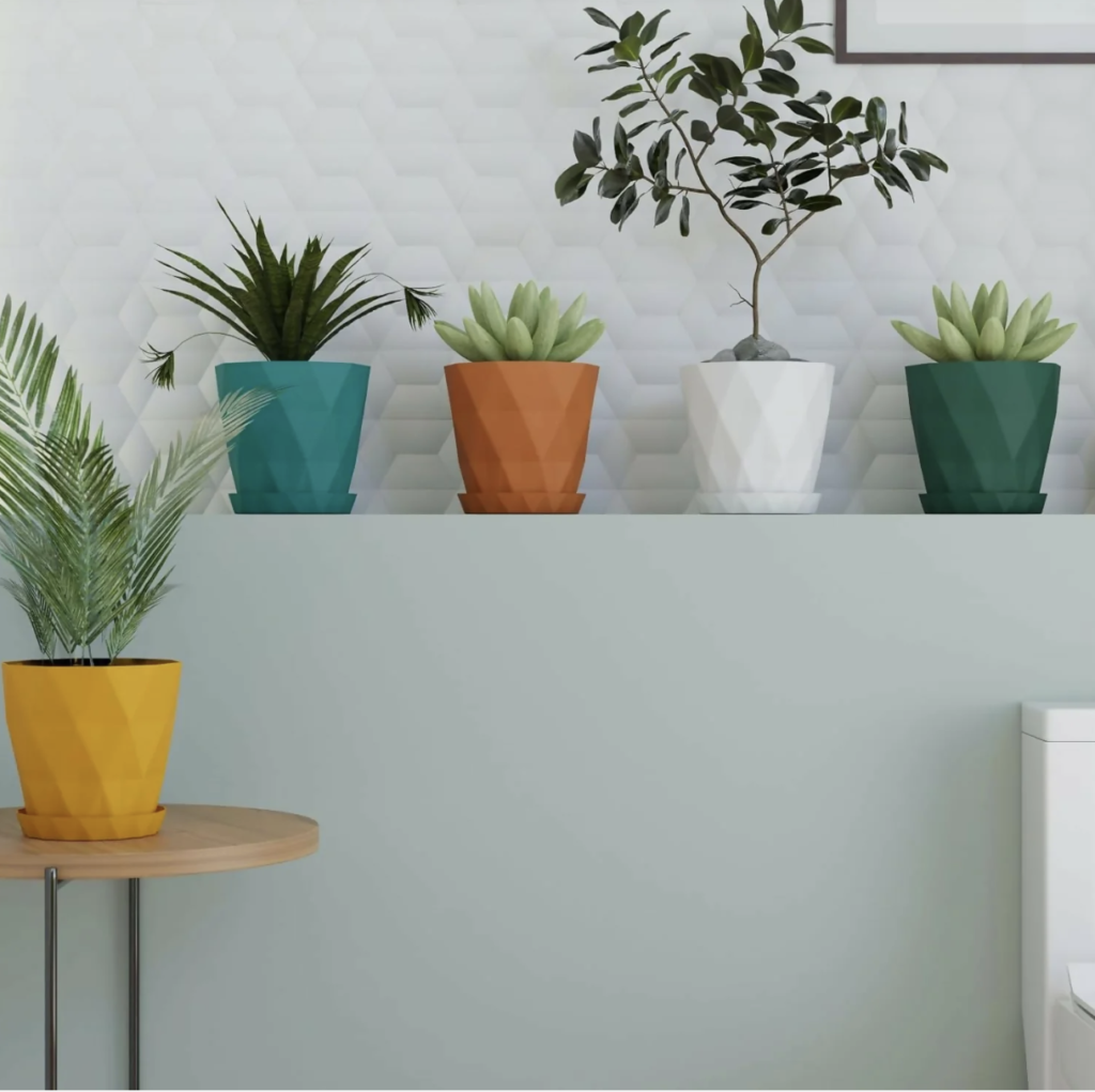 Diamond Flower Pots Set of 5 – Stylish Geometric Design with Saucers