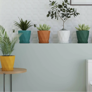 Diamond Flower Pots Set of 5 – Stylish Geometric Design with Saucers