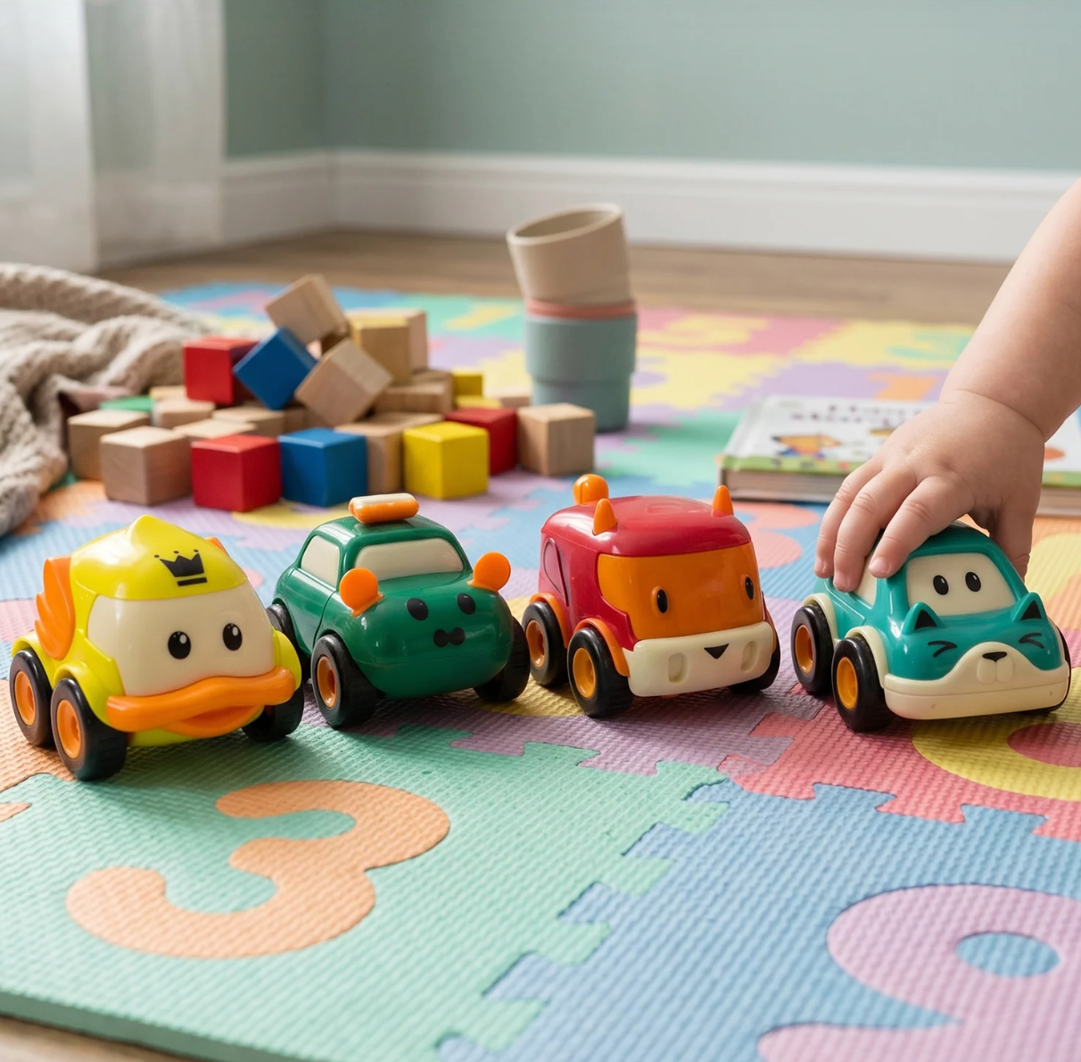 Animal Cartoon Pull-Back Toy Car Set – 4 Vibrant Mini Vehicles